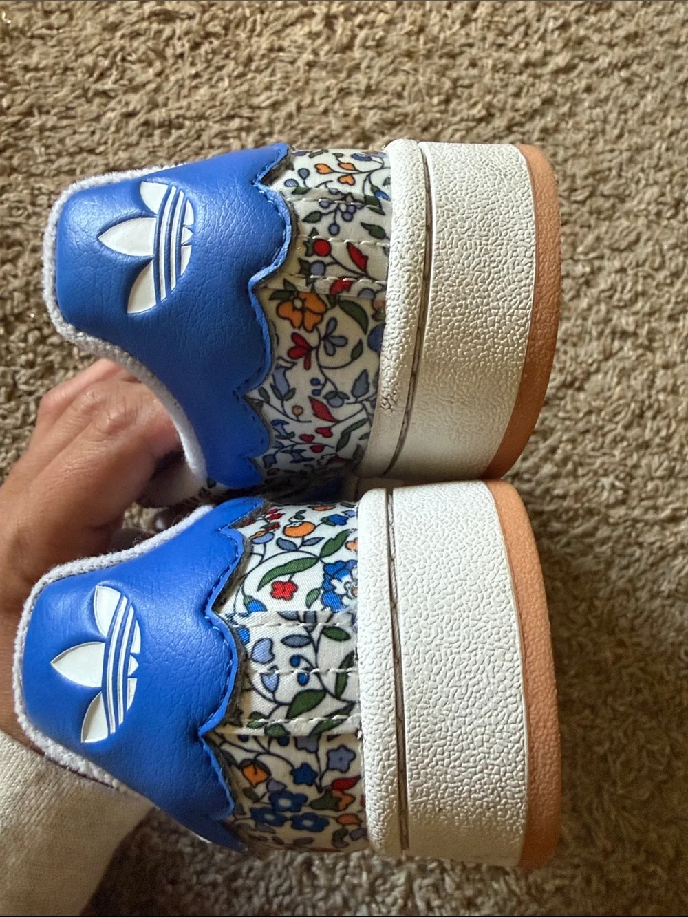 adidas Kids Floral Sneakers in Blue and White with Multicolor Floral Print